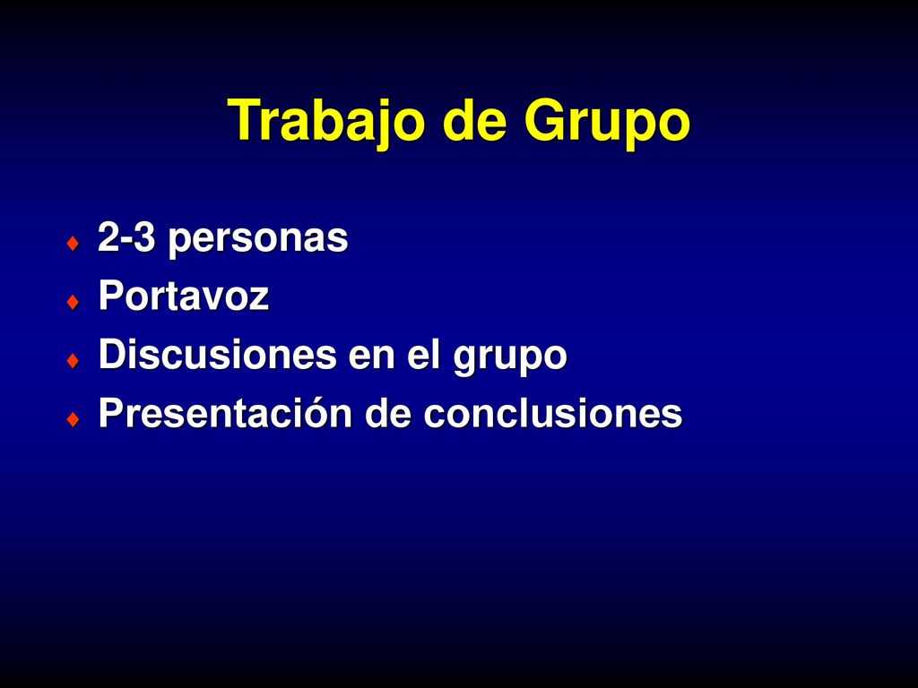 Trabajo de Grupo 2-3 personas Portavoz Discusiones en el grupo