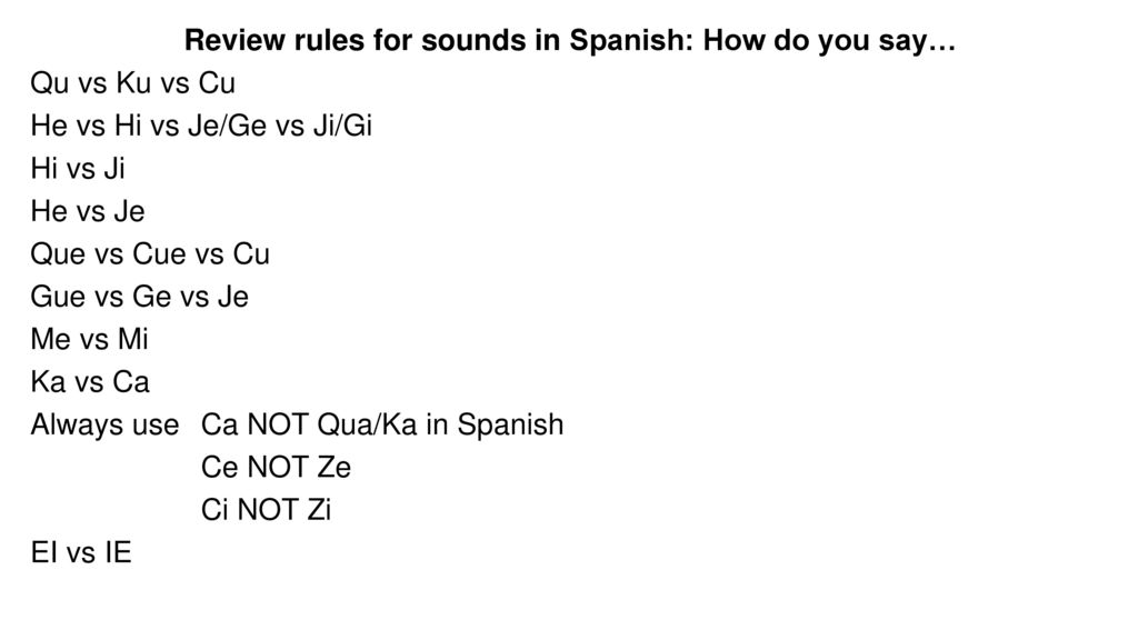 Review rules for sounds in Spanish: How do you say…