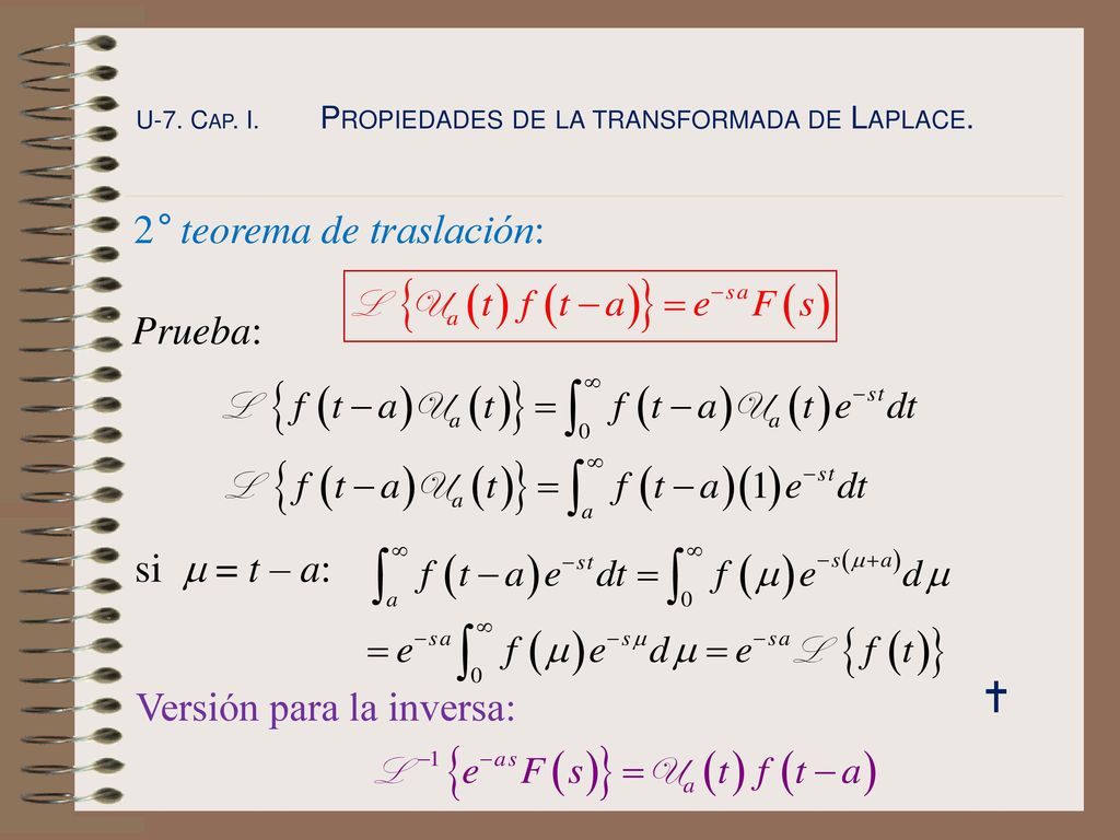  2° teorema de traslación: Prueba: si m = t – a:
