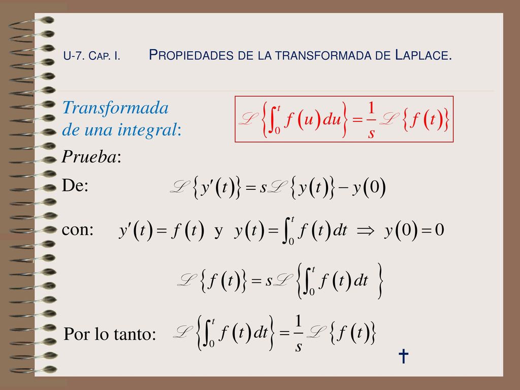  Transformada de una integral: Prueba: De: con: Por lo tanto: