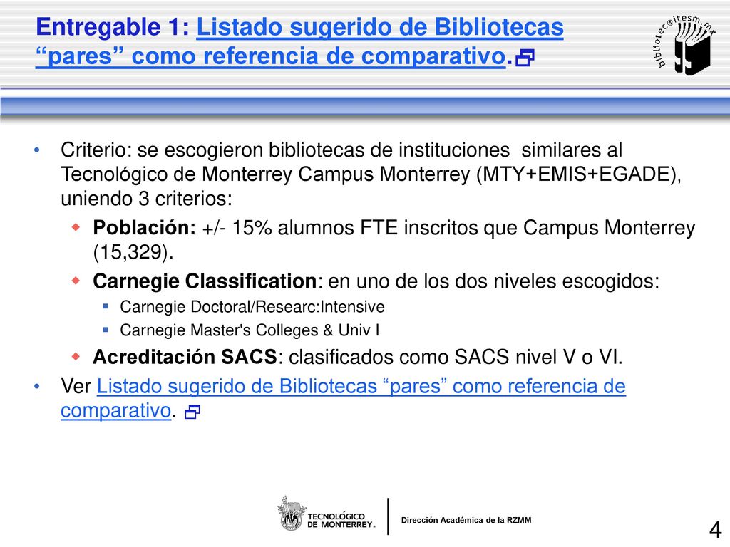 Entregable 1: Listado sugerido de Bibliotecas pares como referencia de comparativo.