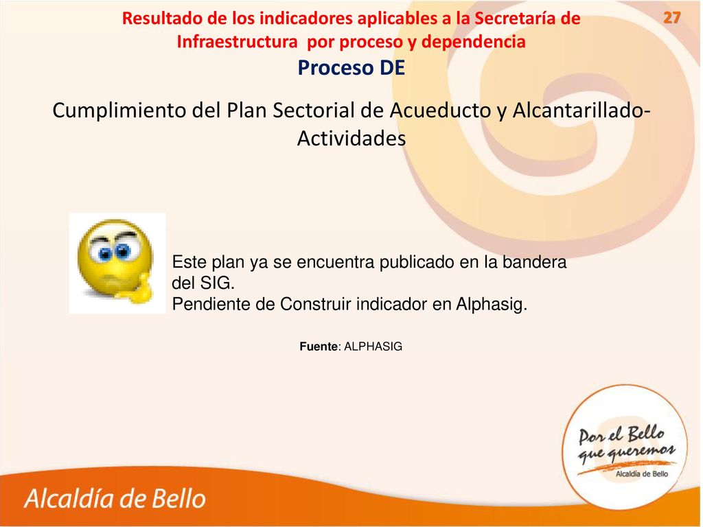 Resultado de los indicadores aplicables a la Secretaría de Infraestructura por proceso y dependencia Proceso DE