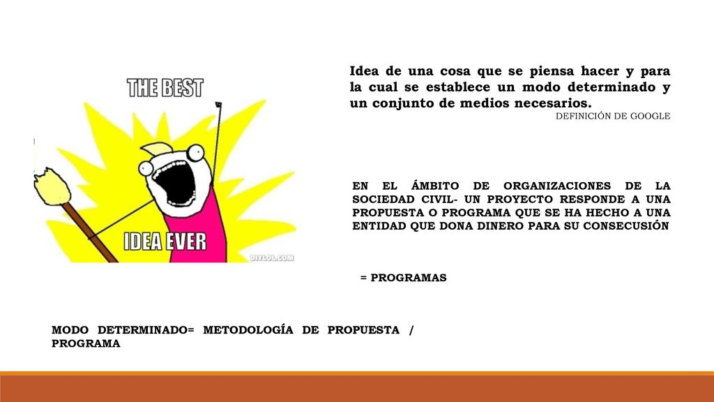 Idea de una cosa que se piensa hacer y para la cual se establece un modo determinado y un conjunto de medios necesarios.