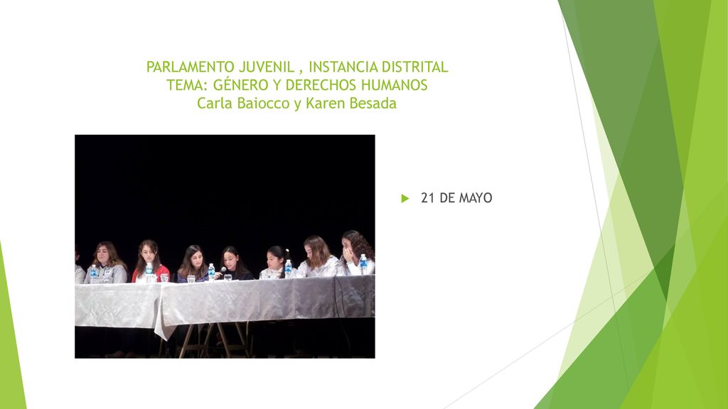 PARLAMENTO JUVENIL , INSTANCIA DISTRITAL TEMA: GÉNERO Y DERECHOS HUMANOS Carla Baiocco y Karen Besada