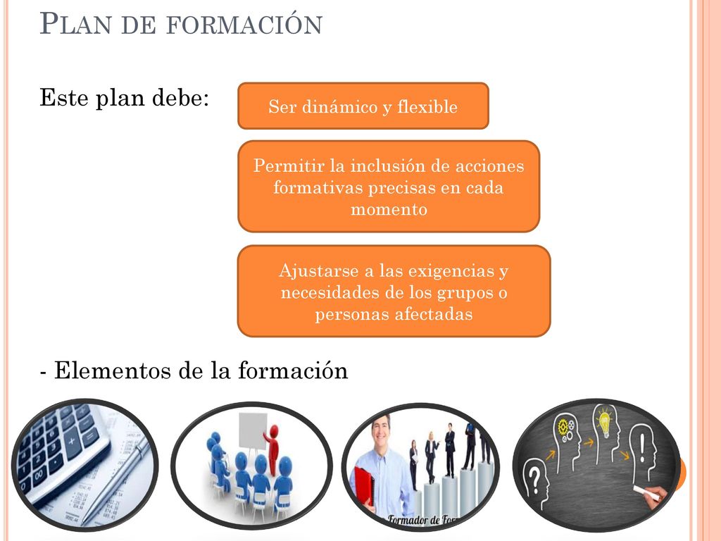 Plan de formación Este plan debe: - Elementos de la formación