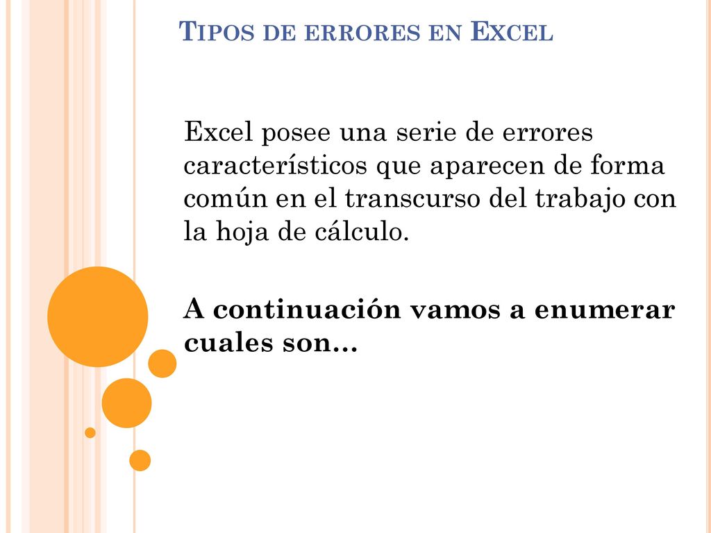 Tipos de errores en Excel