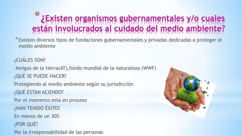 ¿Existen organismos gubernamentales y/o cuales están involucrados al cuidado del medio ambiente