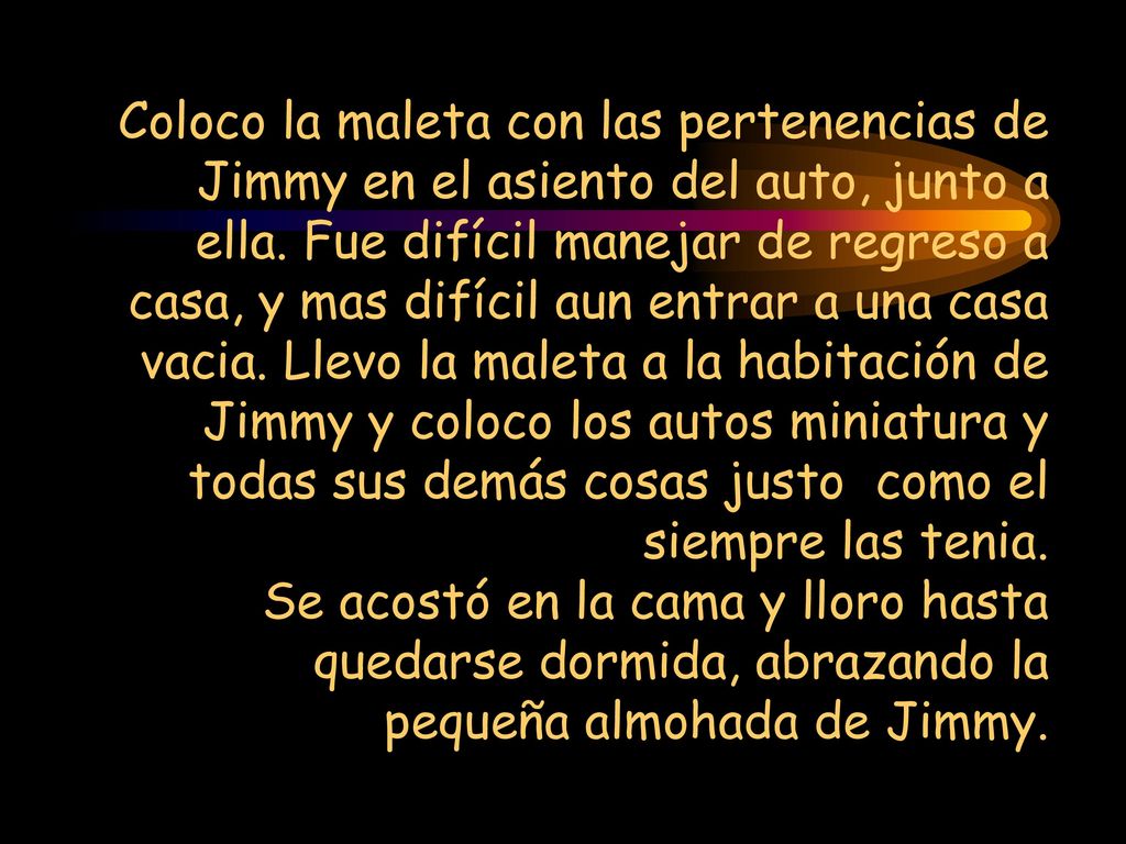 Coloco la maleta con las pertenencias de Jimmy en el asiento del auto, junto a ella.