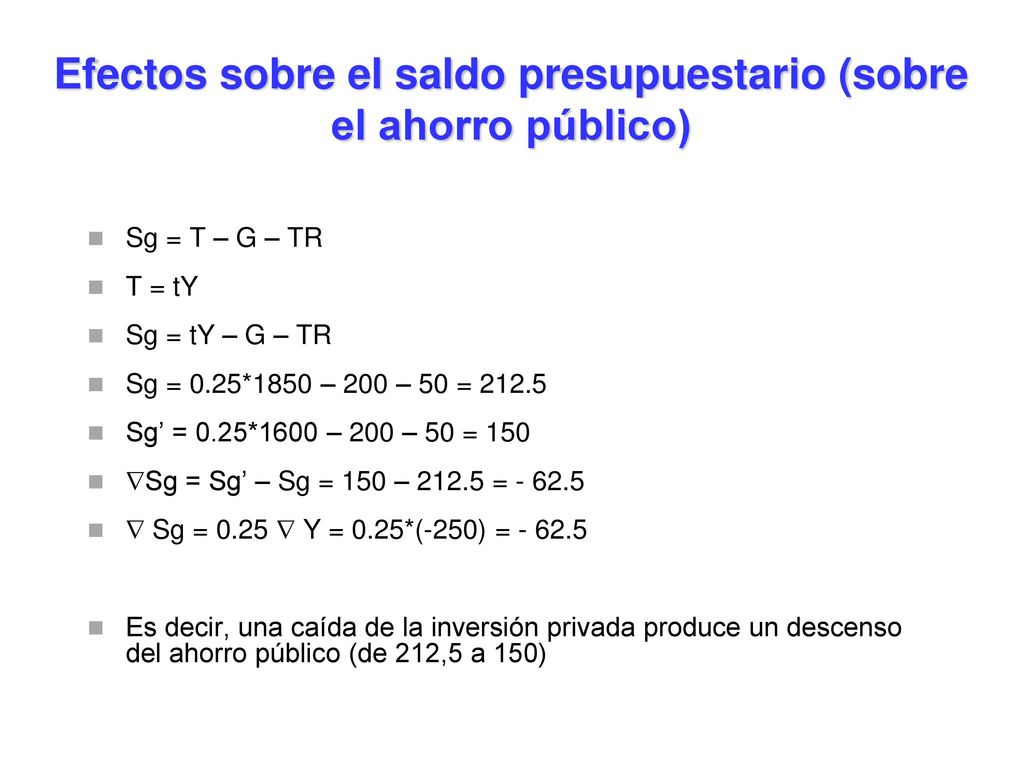 Efectos sobre el saldo presupuestario (sobre el ahorro público)