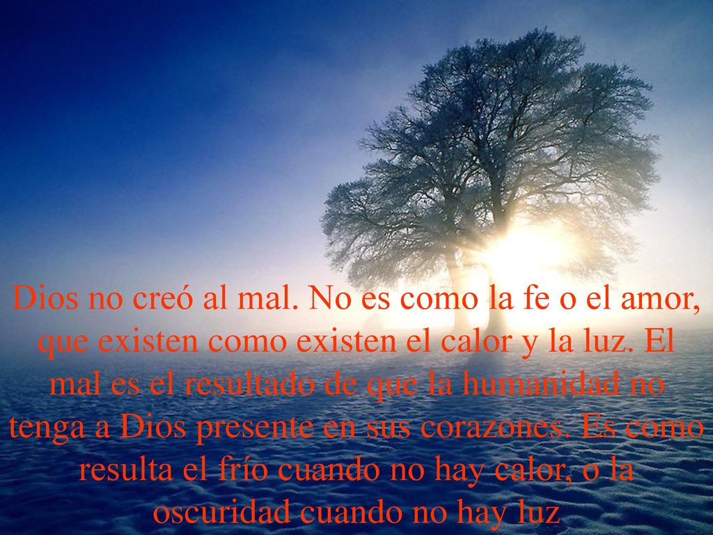 Dios no creó al mal. No es como la fe o el amor, que existen como existen el calor y la luz.