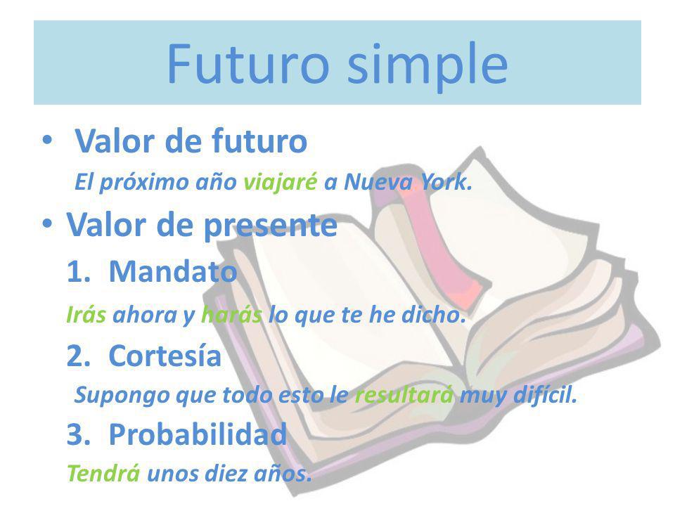 Futuro simple Valor de futuro Valor de presente 1. Mandato 2. Cortesía