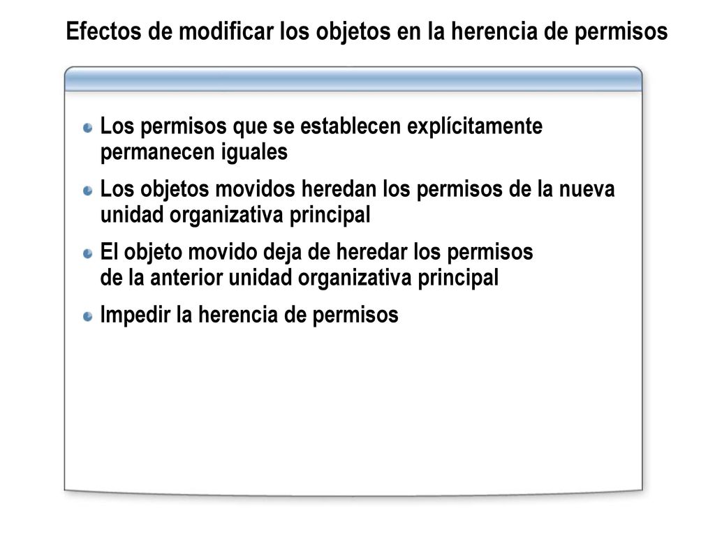 Efectos de modificar los objetos en la herencia de permisos