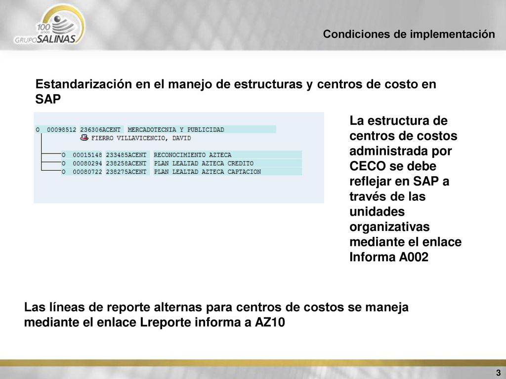 Estandarización en el manejo de estructuras y centros de costo en SAP