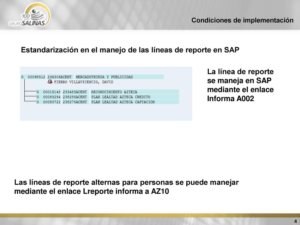 Estandarización en el manejo de las líneas de reporte en SAP