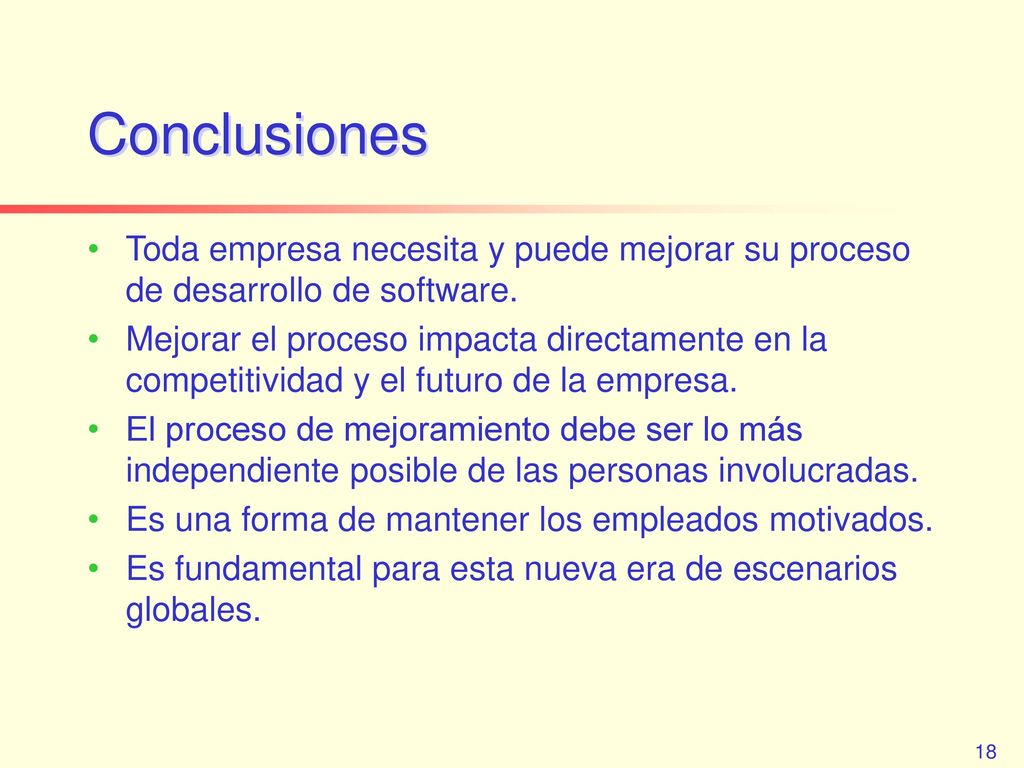 Conclusiones Toda empresa necesita y puede mejorar su proceso de desarrollo de software.