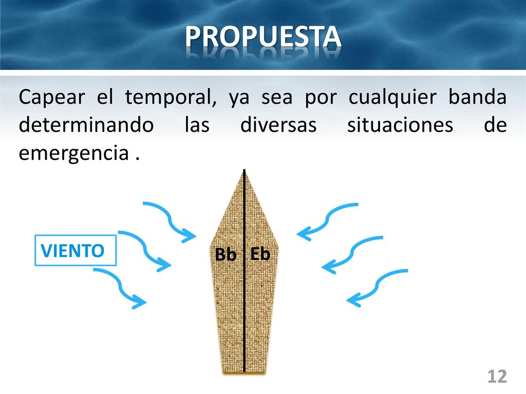 PROPUESTA Capear el temporal, ya sea por cualquier banda determinando las diversas situaciones de emergencia .