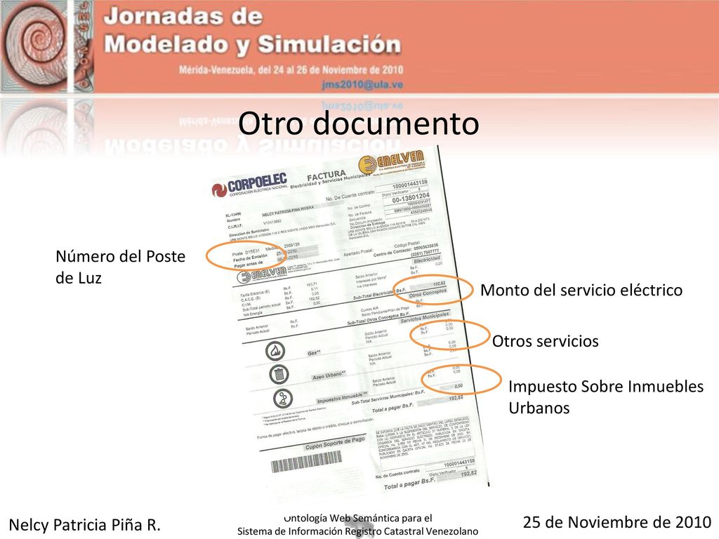 Otro documento Número del Poste de Luz Monto del servicio eléctrico