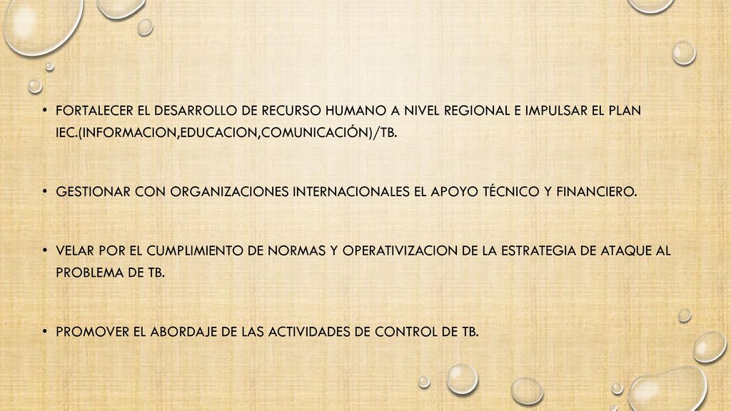 Fortalecer el desarrollo de recurso humano a nivel regional e impulsar el plan IEC.(informacion,educacion,comunicación)/TB.