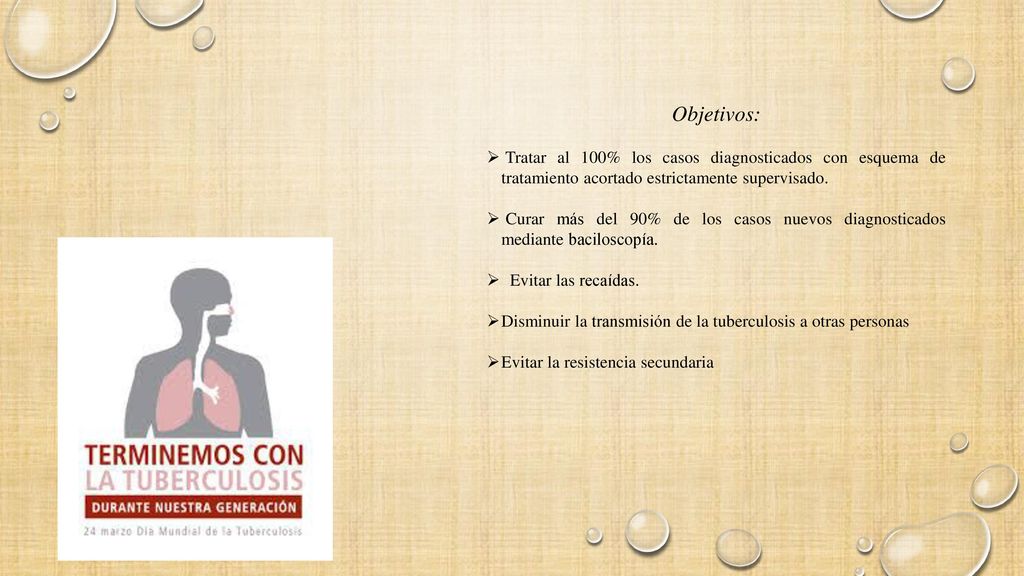 Objetivos: Tratar al 100% los casos diagnosticados con esquema de tratamiento acortado estrictamente supervisado.