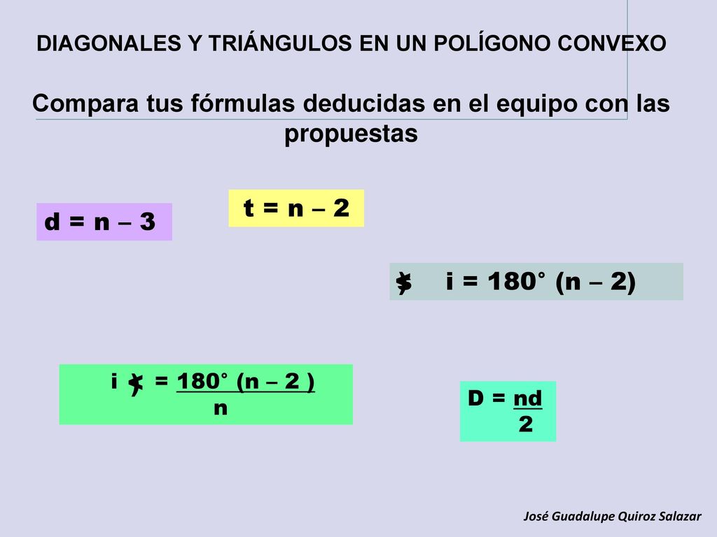 Compara tus fórmulas deducidas en el equipo con las propuestas