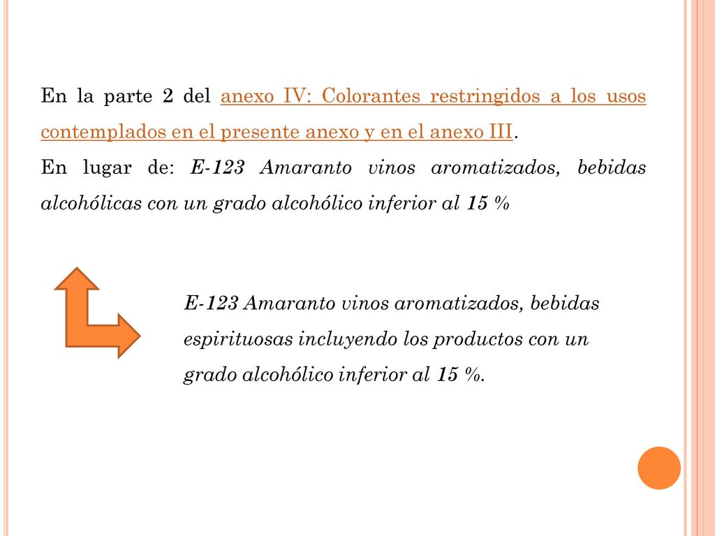 En la parte 2 del anexo IV: Colorantes restringidos a los usos contemplados en el presente anexo y en el anexo III.