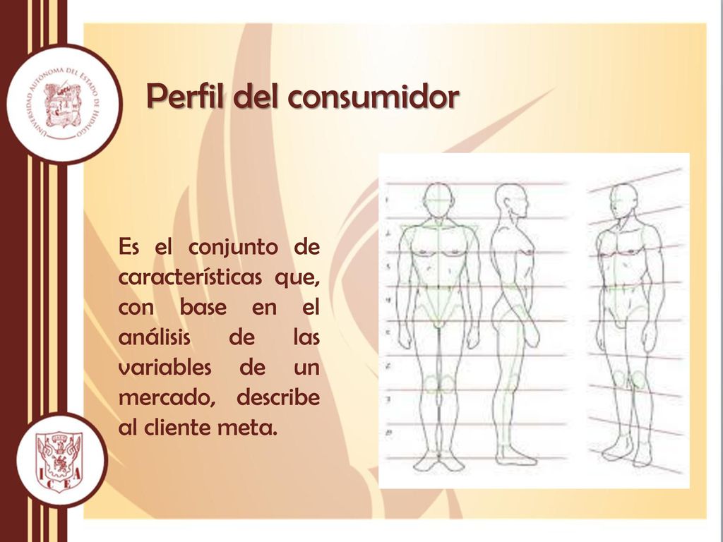 Perfil del consumidor Es el conjunto de características que, con base en el análisis de las variables de un mercado, describe al cliente meta.