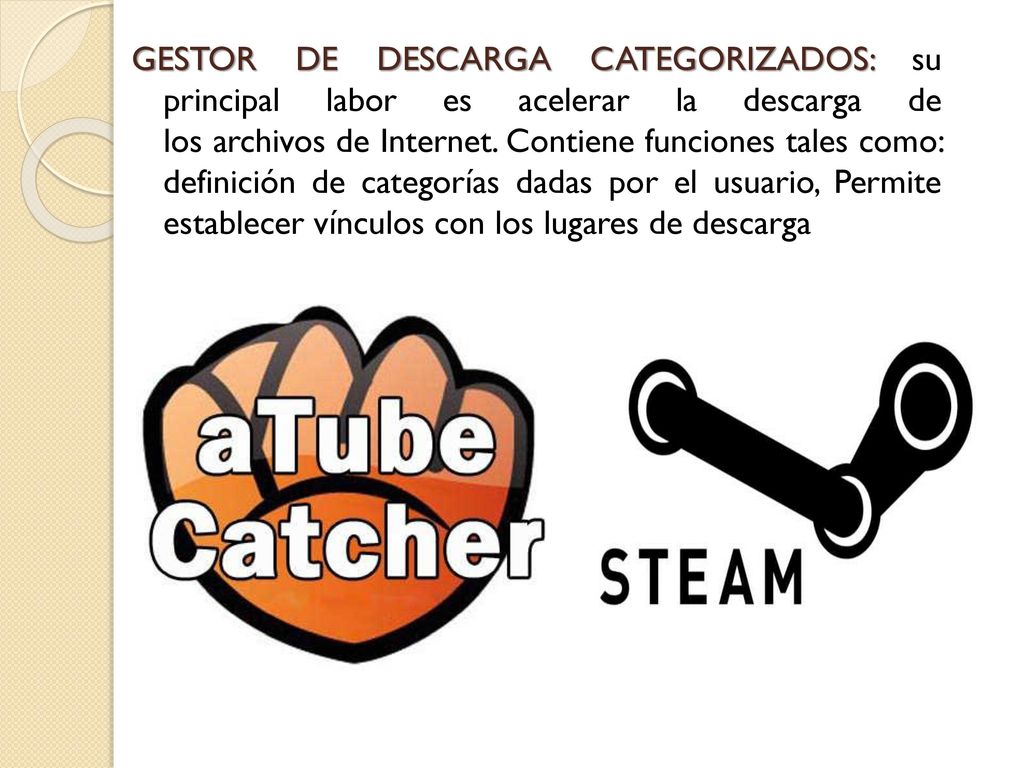 GESTOR DE DESCARGA CATEGORIZADOS: su principal labor es acelerar la descarga de los archivos de Internet.