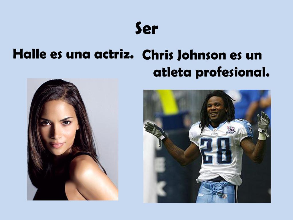 Ser Halle es una actriz. Chris Johnson es un atleta profesional.