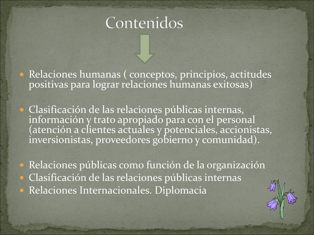 Contenidos Relaciones humanas ( conceptos, principios, actitudes positivas para lograr relaciones humanas exitosas)