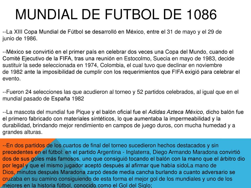 Mundial de futbol de La XIII Copa Mundial de Fútbol se desarrolló en México, entre el 31 de mayo y el 29 de junio de