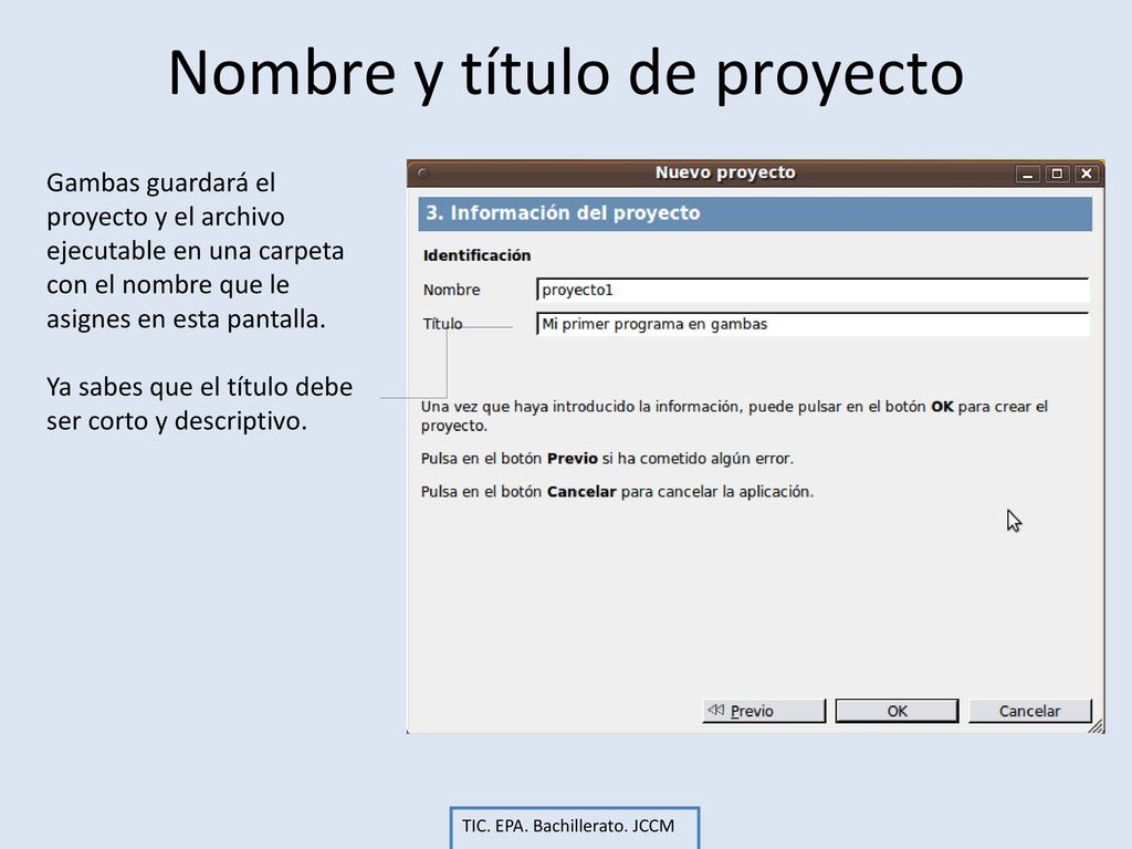 Nombre y título de proyecto