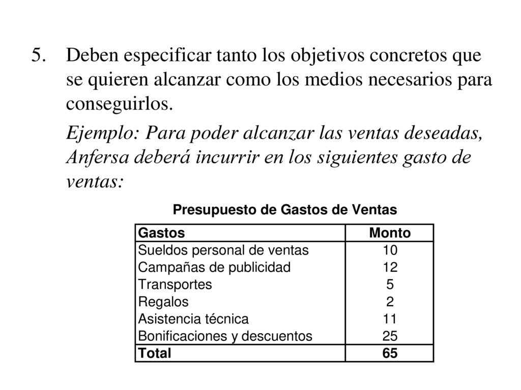 Deben especificar tanto los objetivos concretos que se quieren alcanzar como los medios necesarios para conseguirlos.