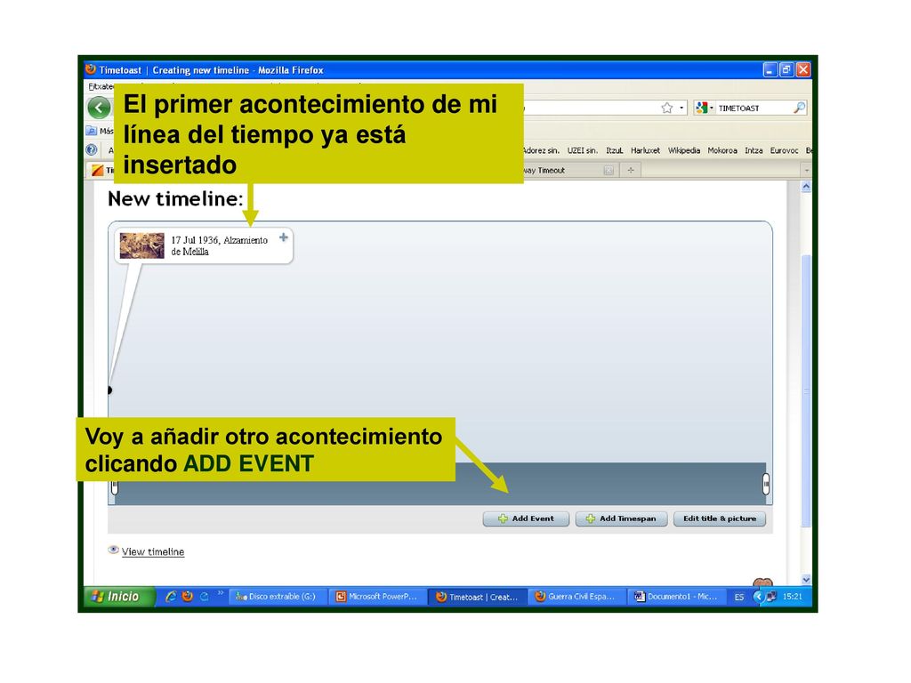 El primer acontecimiento de mi línea del tiempo ya está insertado