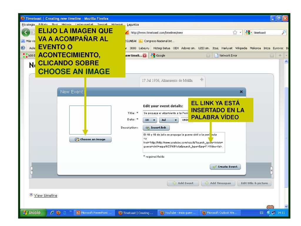 ELIJO LA IMAGEN QUE VA A ACOMPAÑAR AL EVENTO O ACONTECIMIENTO, CLICANDO SOBRE CHOOSE AN IMAGE