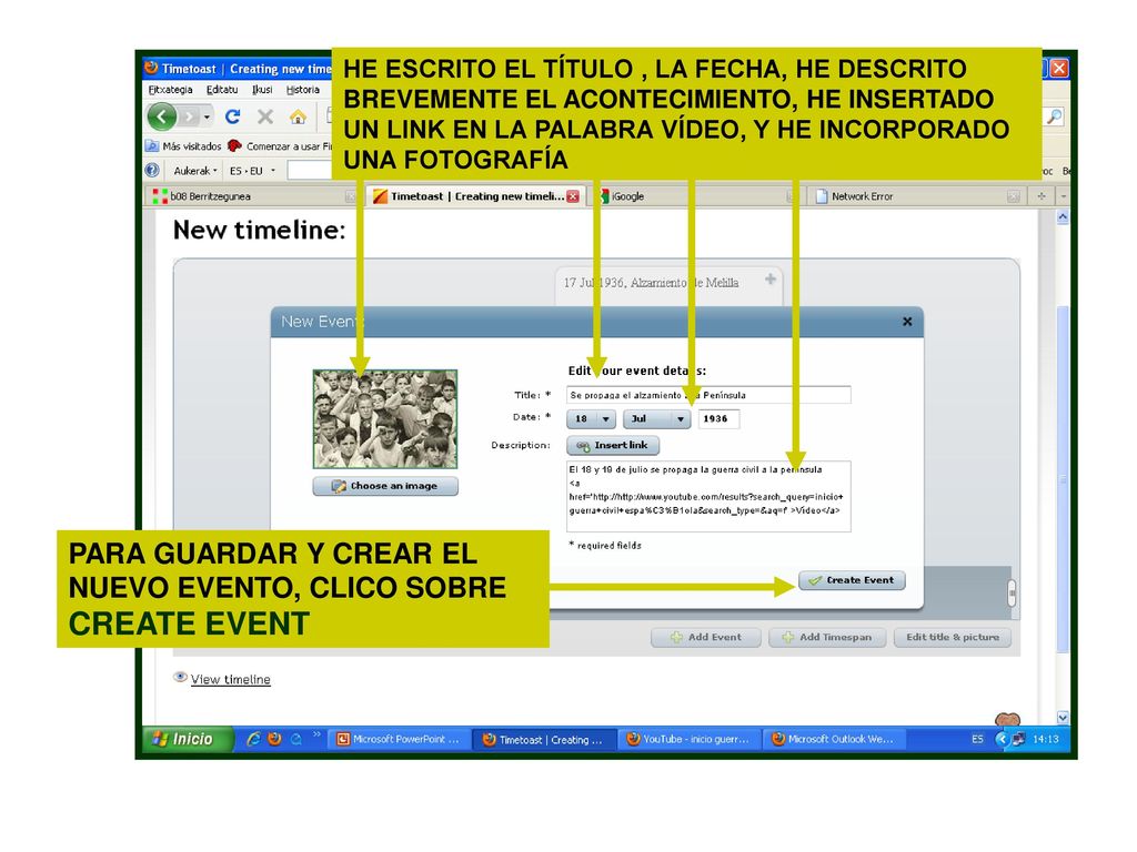 PARA GUARDAR Y CREAR EL NUEVO EVENTO, CLICO SOBRE CREATE EVENT