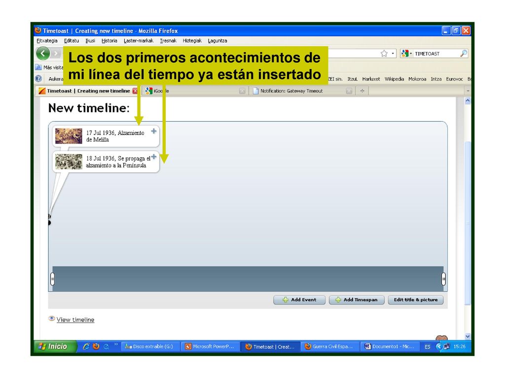Los dos primeros acontecimientos de mi línea del tiempo ya están insertado