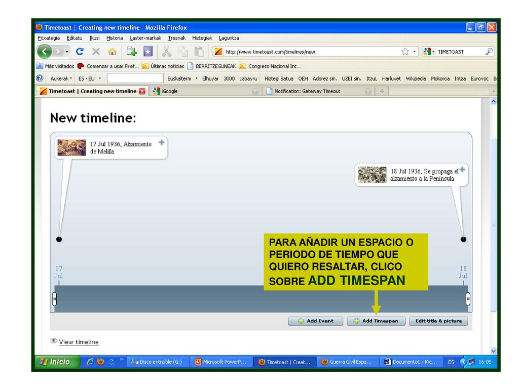 PARA AÑADIR UN ESPACIO O PERIODO DE TIEMPO QUE QUIERO RESALTAR, CLICO SOBRE ADD TIMESPAN
