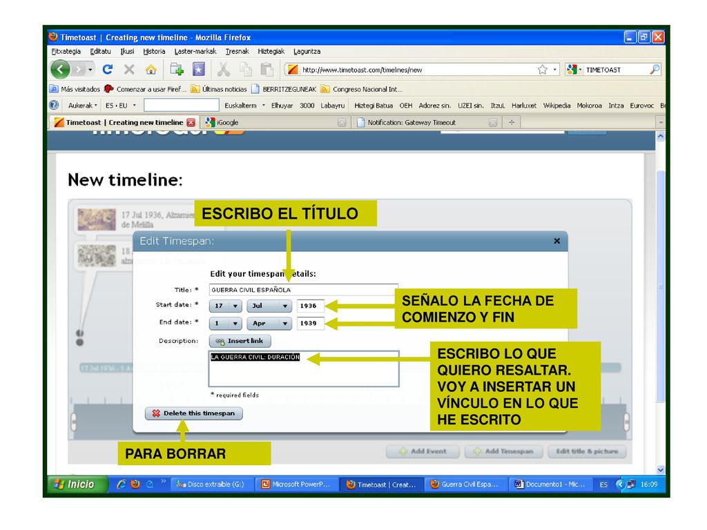 ESCRIBO EL TÍTULO SEÑALO LA FECHA DE COMIENZO Y FIN