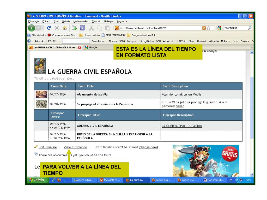 ÉSTA ES LA LÍNEA DEL TIEMPO EN FORMATO LISTA