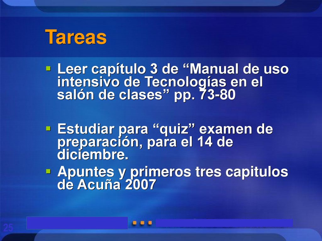 Tareas Leer capítulo 3 de Manual de uso intensivo de Tecnologías en el salón de clases pp