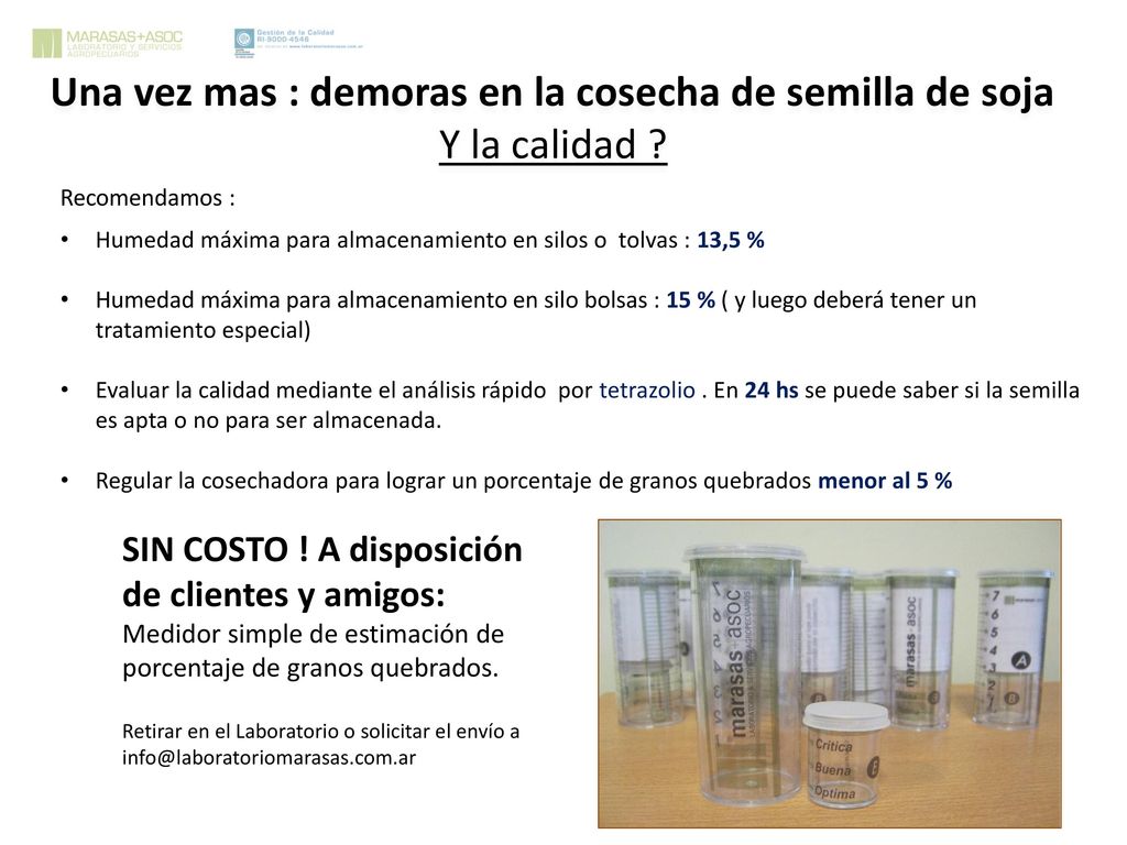 Una vez mas : demoras en la cosecha de semilla de soja Y la calidad