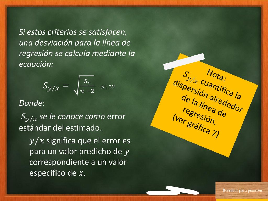 𝑆 𝑦 𝑥 cuantifica la dispersión alrededor de la línea de regresión.