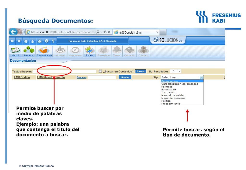 Búsqueda Documentos: Permite buscar por medio de palabras claves.
