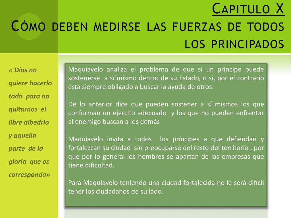 Capitulo X Cómo deben medirse las fuerzas de todos los principados