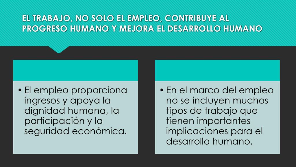 EL TRABAJO, NO SOLO EL EMPLEO, CONTRIBUYE AL PROGRESO HUMANO Y MEJORA EL DESARROLLO HUMANO