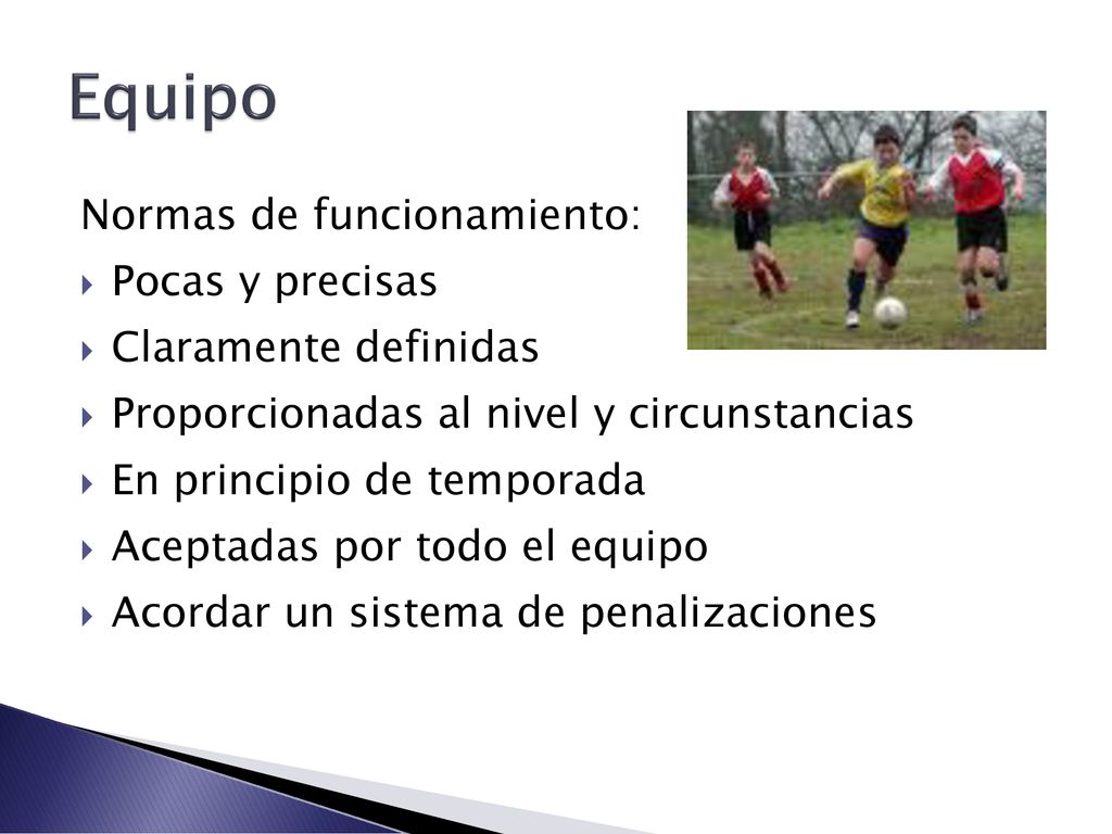 Equipo Normas de funcionamiento: Pocas y precisas Claramente definidas