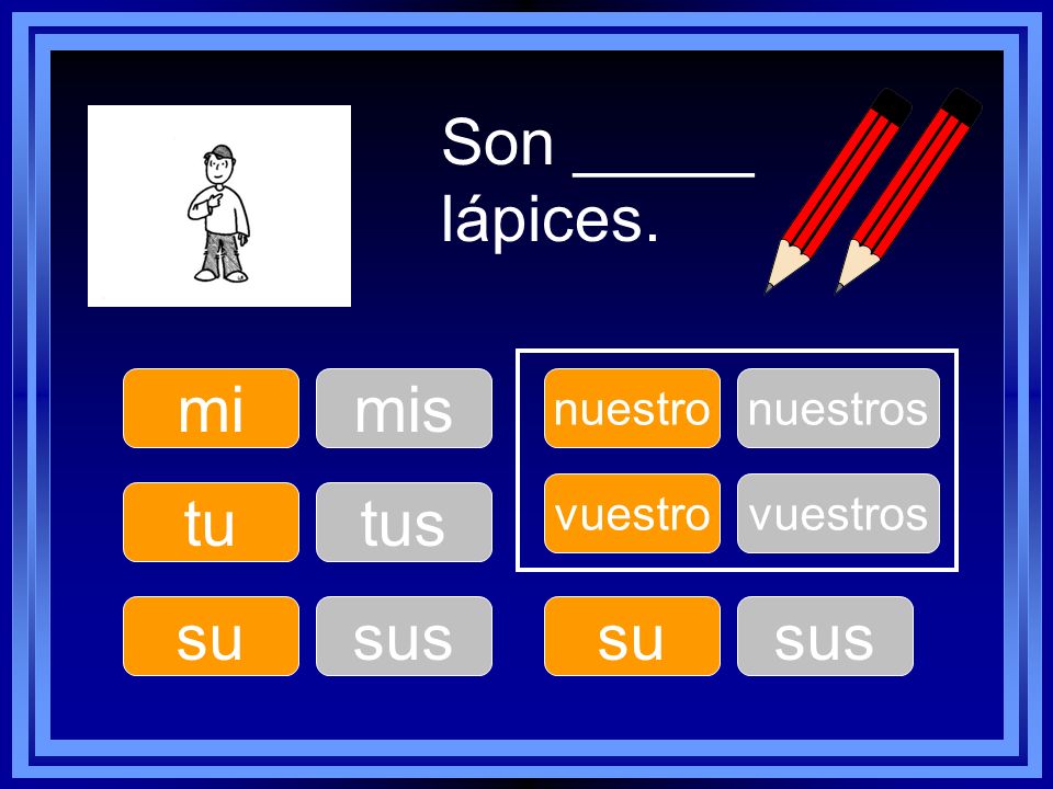 Son _____ lápices. mi mis tu tus su sus su sus nuestro nuestros