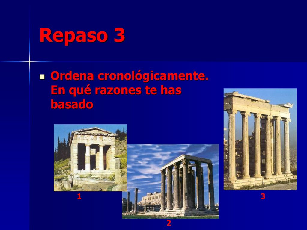 Repaso 3 Ordena cronológicamente. En qué razones te has basado 1 3 2