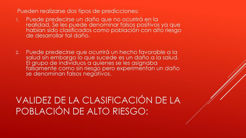 Validez de la clasificación de la población de alto riesgo: