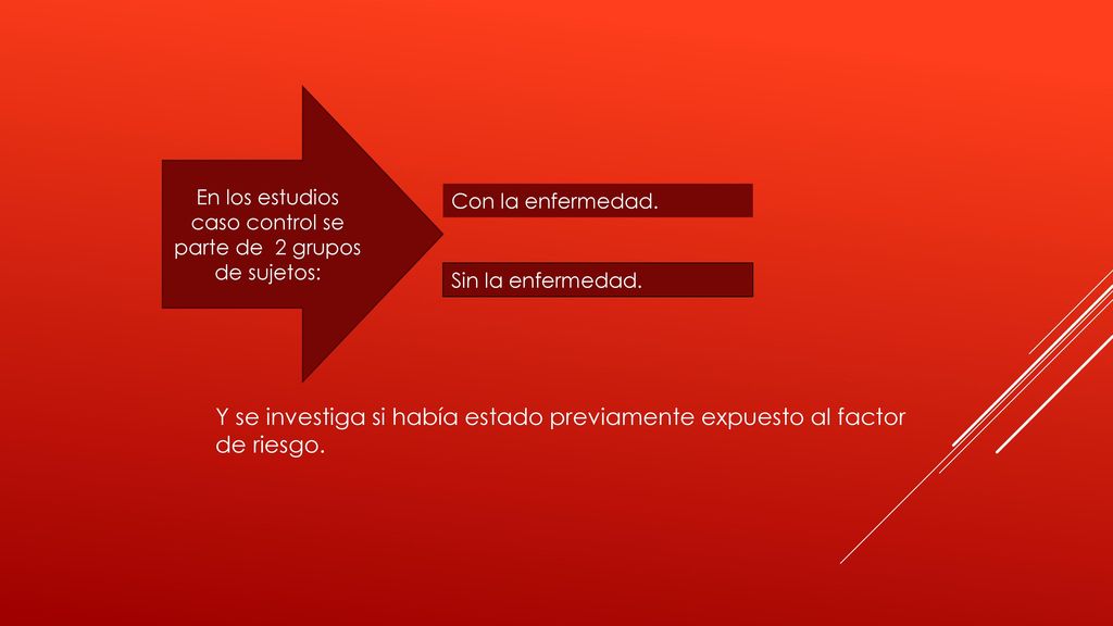 En los estudios caso control se parte de 2 grupos de sujetos: